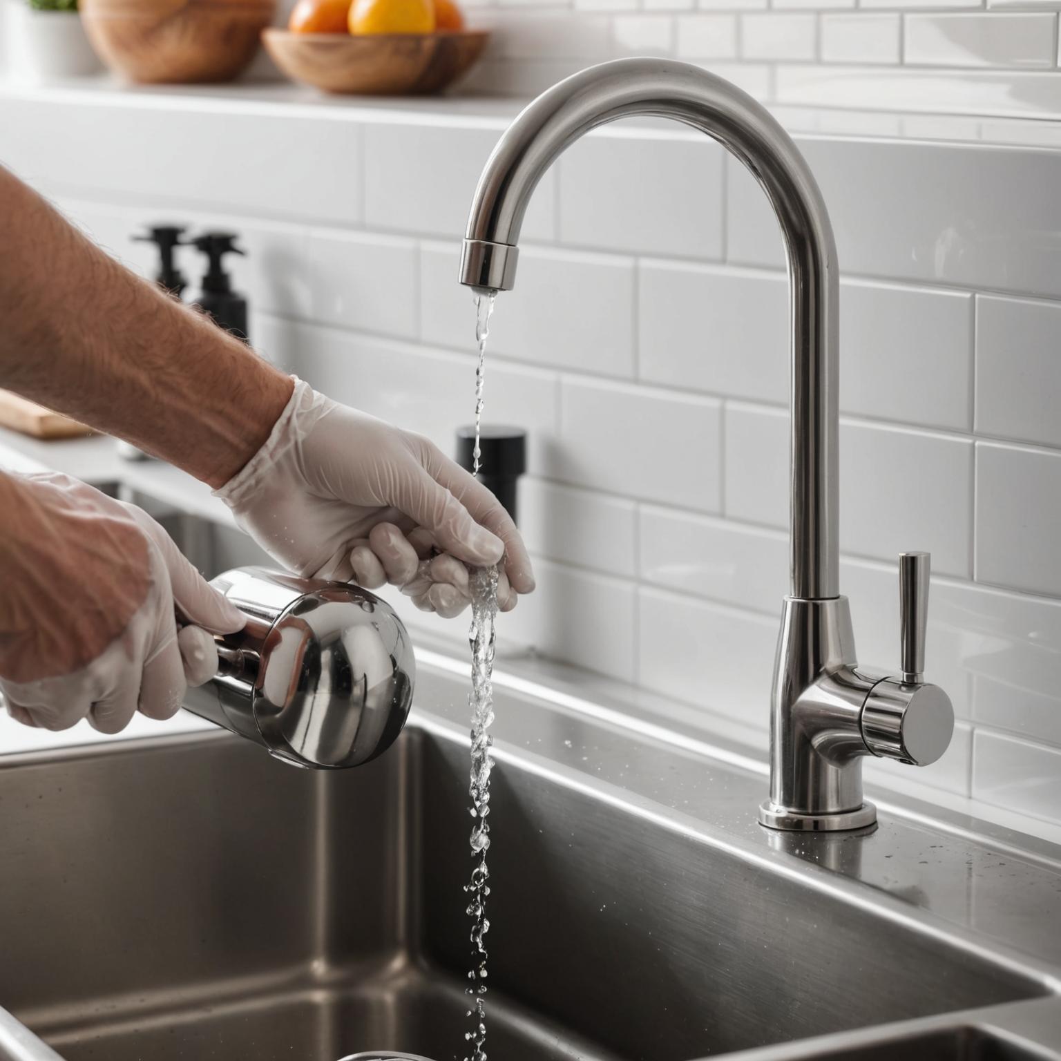 Hand polishing a stainless steel kitchen tap