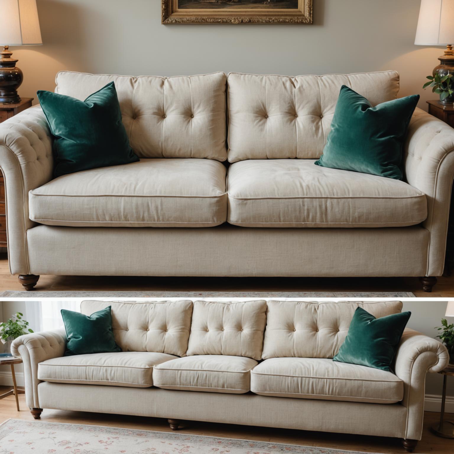 Cream linen sofa being restored by upholstery cleaning